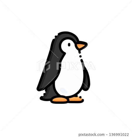 One side's cute design, black and white with a bright orange beak and palm, and a paralyzed facial expression. Suitable for polar animals, marine ecology or winter weather themes 136991022