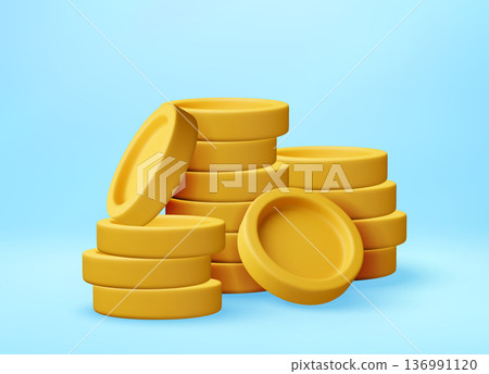Stacked gold coins in 3D style. Stacked gold coins in 3D style. 136991120