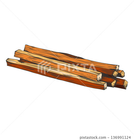Fragrant wooden sticks pile, sandalwood tree product vector sketch, hand drawn perfumery and aromatherapy production Fragrant wooden sticks pile, sandalwood tree product vector sketch, hand drawn perfumery and aromatherapy production 136991124