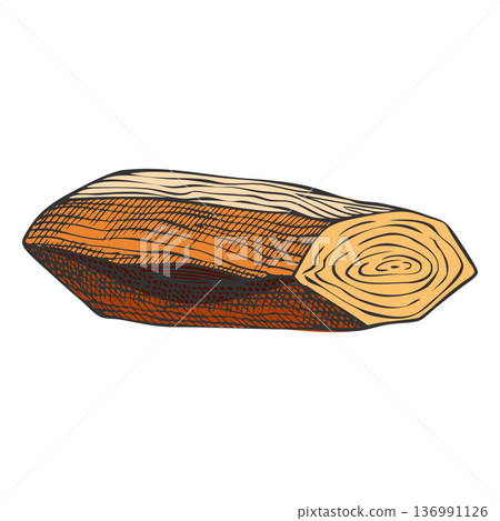 Fragrant wooden stick vector sketch, sandalwood tree timber product, hand drawn perfumery and aromatherapy production 136991126