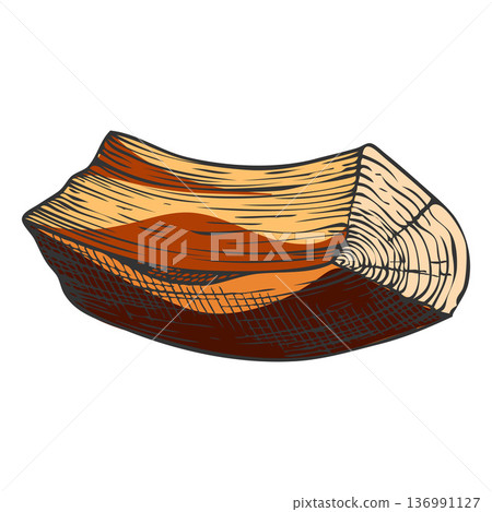 Fragrant wooden stick, sandalwood tree timber product vector sketch, hand drawn perfumery and aromatherapy production 136991127