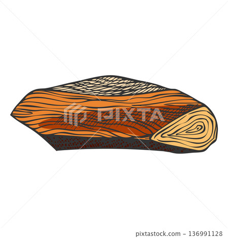 Fragrant wooden stick, sandalwood tree product vector sketch, hand drawn perfumery and aromatherapy production 136991128