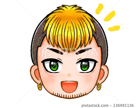 Tough looking Yankee boy chibi character face icon illustration material Tough looking Yankee boy chibi character face icon illustration material 136991136