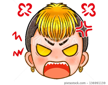 Tough looking Yankee boy chibi character face icon illustration 4 136991139