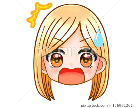 可愛金髮女郎Q版人物頭像插畫素材 4 136991261