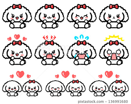Cute toy poodle sitting illustration set 5 Cute toy poodle sitting illustration set 5 136991680