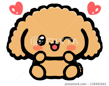 可愛的玩具貴賓犬坐姿塗鴉插圖 3 136991681