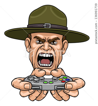 Drill Instructor Sergeant Bootcamp Gamer Mascot 136991739