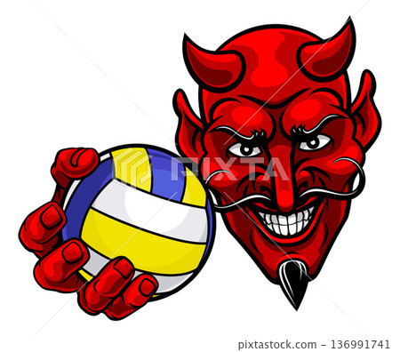 Devil Volleyball Ball Sports Mascot Illustration Devil Volleyball Ball Sports Mascot Illustration 136991741