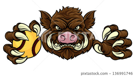 Boar Wild Hog Razorback Warthog Softball Mascot Boar Wild Hog Razorback Warthog Softball Mascot 136991746