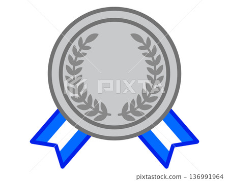 Simple silver medal icon with ribbon illustration 2 136991964