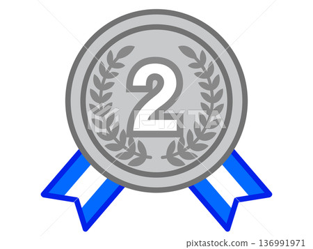 Simple silver medal icon illustration with ribbon 136991971