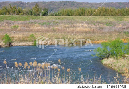 Kakogawa River flows through Ono City, Hyogo Prefecture 136991986