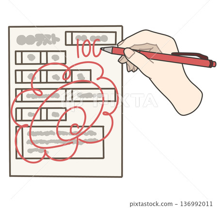 The right hand writing 100 points on a Hanamaru test The right hand writing 100 points on a Hanamaru test 136992011
