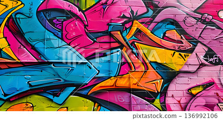Colorful Graffiti on Wall Background, Background Featuring Colorful Graffiti on Wall - Ai Generated 136992106