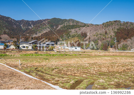 Early spring mountain village, Nagahara, Nagahama City, Shiga Prefecture 136992286