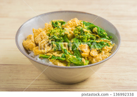 Taste of Spring: Rape Blossom and Egg Rice Bowl Taste of Spring: Rape Blossom and Egg Rice Bowl 136992338
