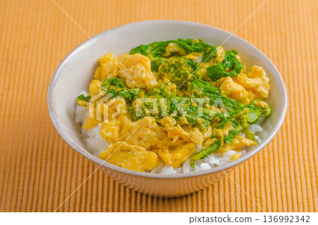 Taste of Spring: Rape Blossom and Egg Rice Bowl Taste of Spring: Rape Blossom and Egg Rice Bowl 136992342