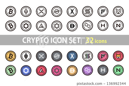 Cryptocurrency icon set of 32 136992344