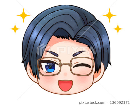 Cute glasses office worker chibi character face icon illustration 3 Cute glasses office worker chibi character face icon illustration 3 136992371