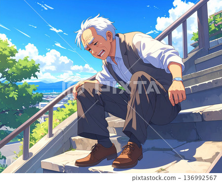 老年人爬樓梯時膝蓋疼痛 136992567