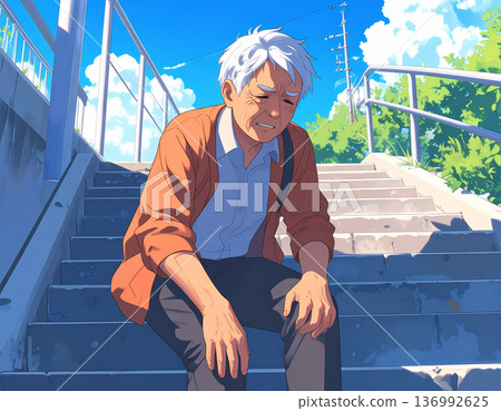 老年人爬樓梯時膝蓋疼痛 136992625