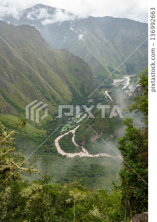 Scenic valley view from the Machu Picchu site in Peru 136992663