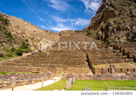 Panoramic view of the Inca fortress site Ollantaytambo in Peru 136992665