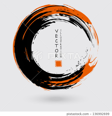 Black and orange ink round stroke on white background. 136992699