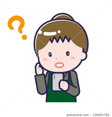 一位正在使用智慧型手機的女餐廳服務員 一位正在使用智慧型手機的女餐廳服務員 136992760