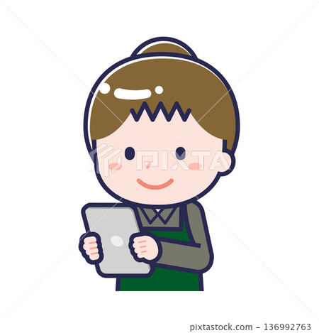 A female restaurant clerk using a tablet A female restaurant clerk using a tablet 136992763