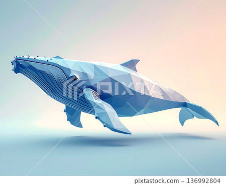 以幾何圖形表現的鯨魚低多邊形藝術 136992804