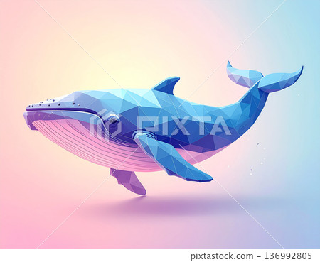 以幾何圖形表現的鯨魚低多邊形藝術 136992805