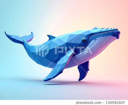 Low-poly art of a whale expressed in geometric forms 136992807