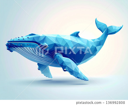 以幾何圖形表現的鯨魚低多邊形藝術 136992808