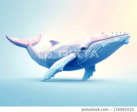 Low-poly art of a whale expressed in geometric forms Low-poly art of a whale expressed in geometric forms 136992810