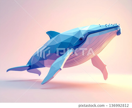 Low-poly art of a whale expressed in geometric forms Low-poly art of a whale expressed in geometric forms 136992812