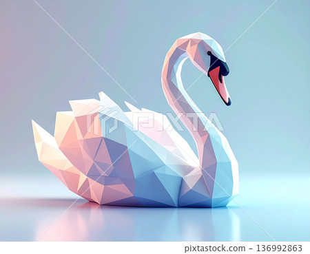 粉紅彩色低多邊形天鵝 136992863