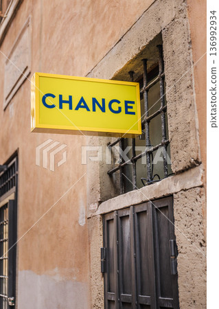 Change sign on historic building wall in Rome Italy street Change sign on historic building wall in Rome Italy street 136992934