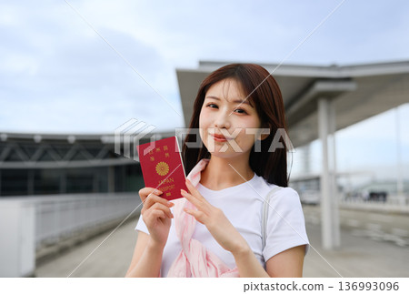 A woman shows her passport. Photo courtesy of Kansai International Airport (KIX) 136993096