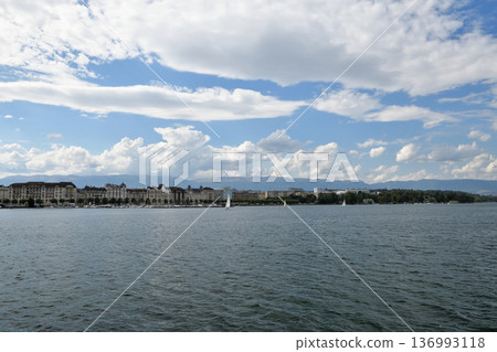 Geneva's lakeside view from Lake Geneva, photographed on August 15, 2022 Geneva's lakeside view from Lake Geneva, photographed on August 15, 2022 136993118