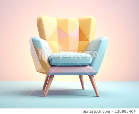 Pastel colored geometric low poly chair 136993404