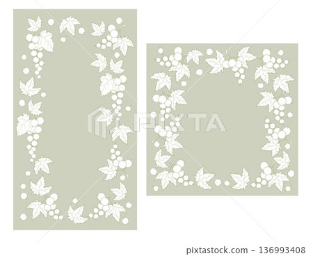 Sage Green Botanical Backgrounds Set. Frame Cards with Branch Berries Currant Line Art. Isolated Square and Horizontal White, Green template with Empty Copy Space. Vector illustration Sage Green Botanical Backgrounds Set. Frame Cards with Branch Berries Currant Line Art. Isolated Square and Horizontal White, Green template with Empty Copy Space. Vector illustration 136993408