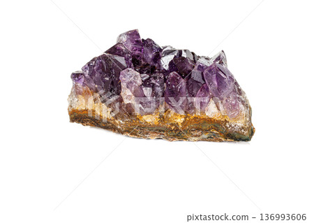 Amethyst Crystal Druse macro mineral on white background Amethyst Crystal Druse macro mineral on white background 136993606