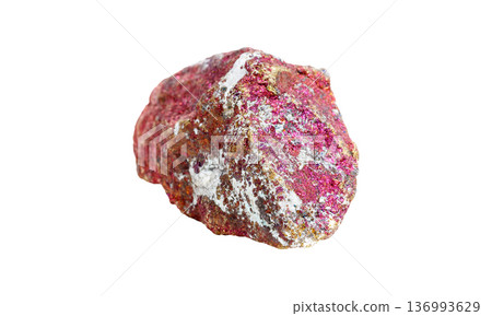 Metallic Chalcopyrite Rock with Iridescent Surface Isolated 136993629