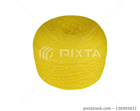 Yellow Yarn Ball on White Background 136993631