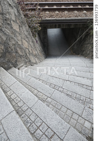 Alley scene with stone stairs and tunnel composition Alley scene with stone stairs and tunnel composition 136993739