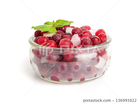 Frozen Lingonberry, Iced Cowberry, Snow Cranberry, Red Viburnum Berries, Frozen Lingonberry 136993822