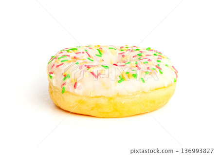 Doughnuts Isolated, Glazed Frosted Donuts with Colorful Sprinkles 136993827