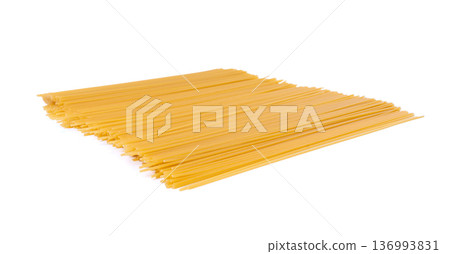Raw spaghetti isolated, dry spagetti, long wheat noodles, uncooked italian macaroni bundle 136993831